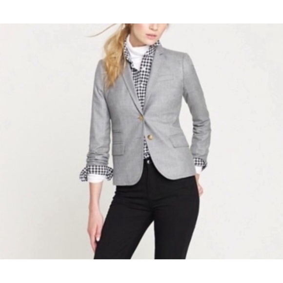J.Crew Schoolboy Blazer Women's Gray Wool Blend Gold Button Business Casual XS - Picture 1 of 13